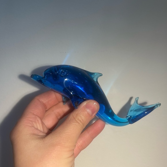 Handcrafted, hand blown glass, blue, dolphin, paperweight, collectible, figurine - Picture 3 of 6
